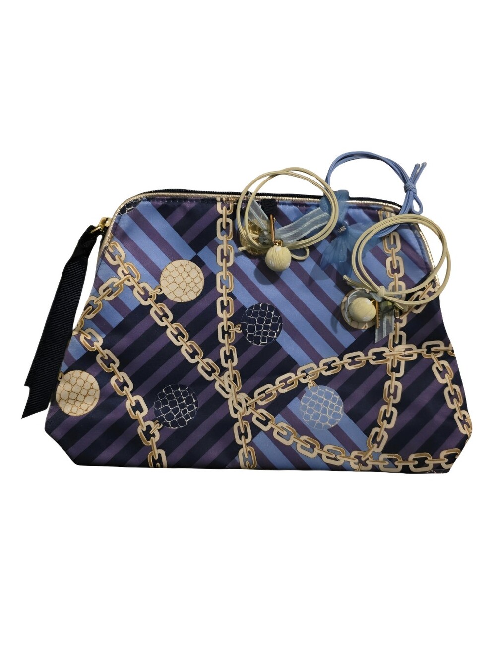 Estee Lauder Purple and Blue Chain-Print Cosmetic Pouch